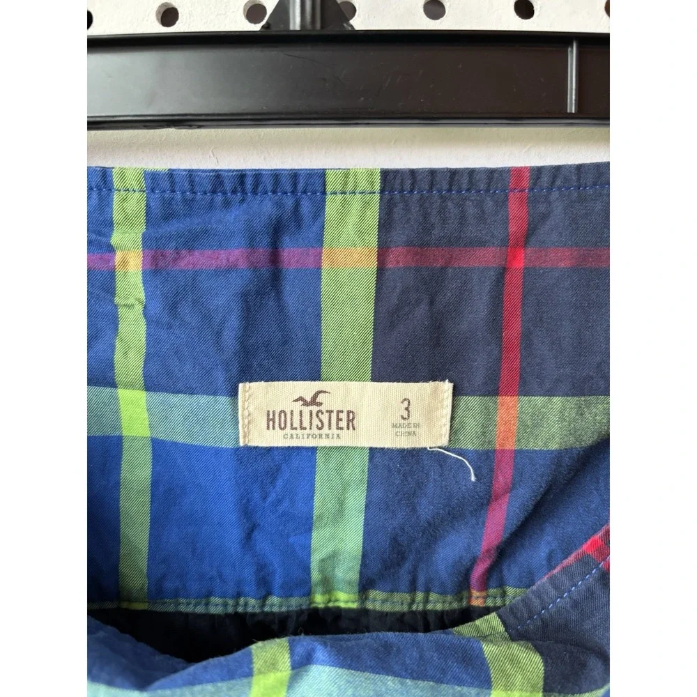 Hollister Micro‎ Mini Skirt Women Size 3 Blue Green Plaid Y2K Pleated Vintage